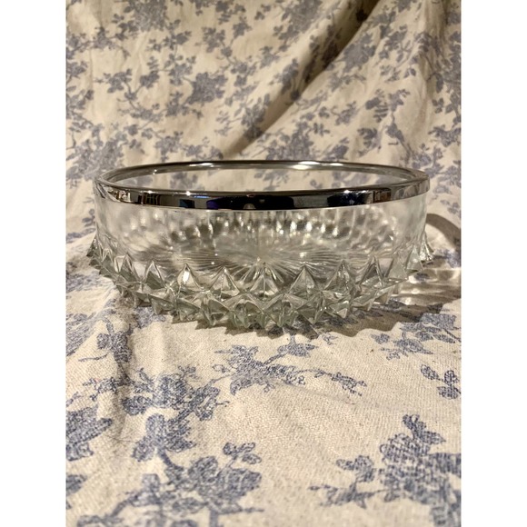 Vintage Diamond Point Crystal Bowl with Silver Plated Rim Celtic Made in England - Picture 1 of 13